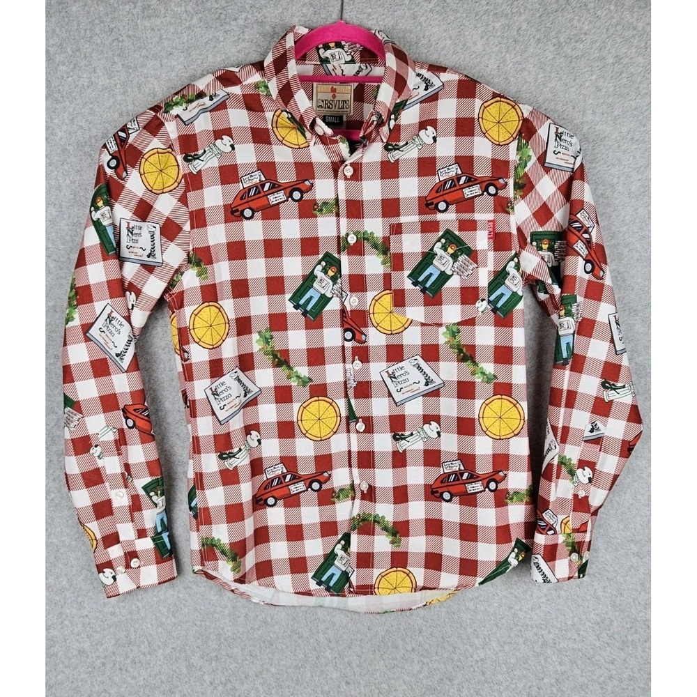 RSVLTS Oxford Red Plaid Shirt Home Alone Movie Little Nero's Pizza Mens Sz Small